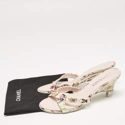 Pre Owned Chanel Multicolor Canvas Canvas Bow CC Slide Sandals Size 38.5