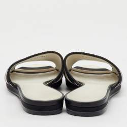 Pre Owned Chanel Black/White Stripe Print Fabric CC Flat Slide Sandals Size 36.5