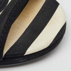 Pre Owned Chanel Black/White Stripe Print Fabric CC Flat Slide Sandals Size 36.5