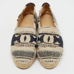 Chanel Multicolor Tweed CC Espadrille Flats Size 38