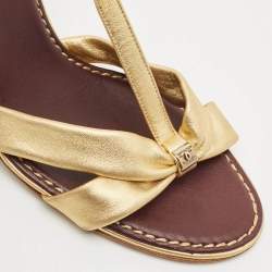 Chanel Gold Leather Slingback Sandals Size 39.5