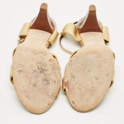 Chanel Gold Leather Slingback Sandals Size 39.5