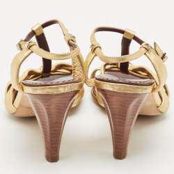 Chanel Gold Leather Slingback Sandals Size 39.5