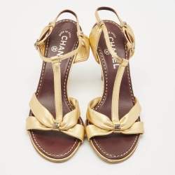 Chanel Gold Leather Slingback Sandals Size 39.5