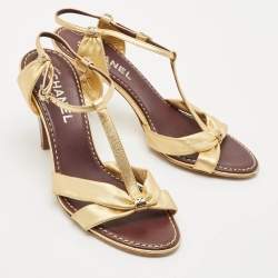 Chanel Gold Leather Slingback Sandals Size 39.5