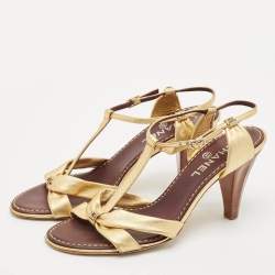 Chanel Gold Leather Slingback Sandals Size 39.5