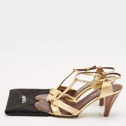 Chanel Gold Leather Slingback Sandals Size 39.5