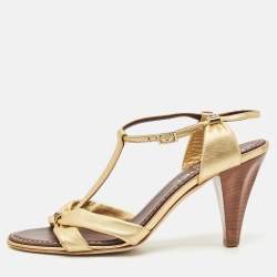Chanel Gold Leather Slingback Sandals Size 39.5