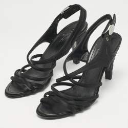 Chanel Black Satin Strappy CC Buckle Sandals Size 39