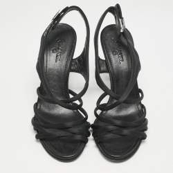 Chanel Black Satin Strappy CC Buckle Sandals Size 39