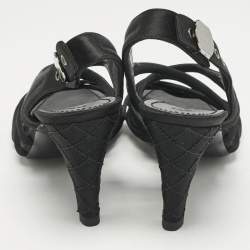 Chanel Black Satin Strappy CC Buckle Sandals Size 39