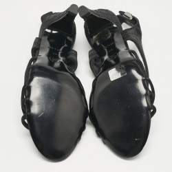 Chanel Black Satin Strappy CC Buckle Sandals Size 39