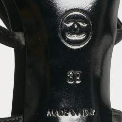 Chanel Black Satin Strappy CC Buckle Sandals Size 39