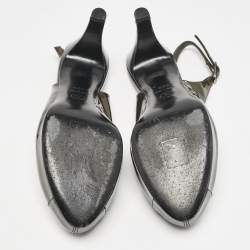 Chanel Grey/Black Patent Cap Toe CC Bow Slingback Pumps Size 39.5
