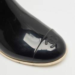 Chanel Black Rubber Camellia Embellished CC Rain Boots Size 39