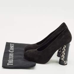 Chanel Black Suede CC Block Heel Platform Pumps Size 36