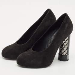 Chanel Black Suede CC Block Heel Platform Pumps Size 36