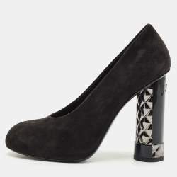 Chanel Black Suede CC Block Heel Platform Pumps Size 36