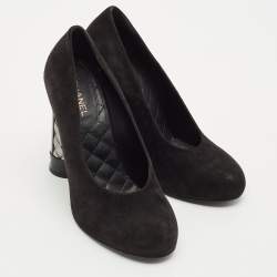 Chanel Black Suede CC Block Heel Platform Pumps Size 36