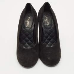 Chanel Black Suede CC Block Heel Platform Pumps Size 36