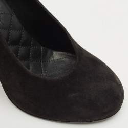 Chanel Black Suede CC Block Heel Platform Pumps Size 36