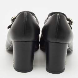 مملوكة مسبقًا Chanel Black Leather and Fabric CC Cap Toe Mary Jane Pumps Size 36.5