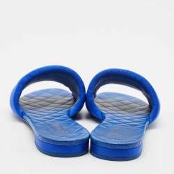 Pre Owned Chanel Blue Satin Puffy CC Logo Flat Slide Sandals Size 41