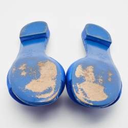 Pre Owned Chanel Blue Satin Puffy CC Logo Flat Slide Sandals Size 41