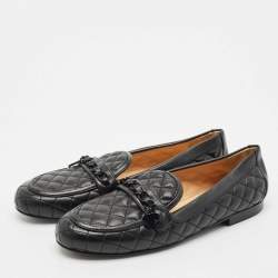 Chanel Black Quilted Leather CC Chain Link Slip On Loafers Size 39