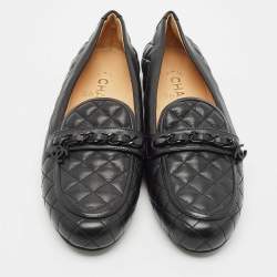 Chanel Black Quilted Leather CC Chain Link Slip On Loafers Size 39