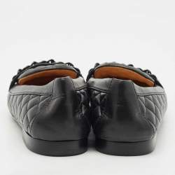 Chanel Black Quilted Leather CC Chain Link Slip On Loafers Size 39