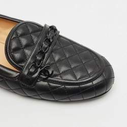 Chanel Black Quilted Leather CC Chain Link Slip On Loafers Size 39