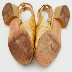 Chanel Gold Leather Brogue Lace Up Oxford Open Toe Ankle Strap Sandals Size 39