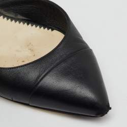 Chanel Black Leather Pointed Toe CC Heel Slingback Pumps Size 37 