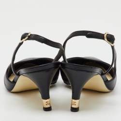 Chanel Black Leather Pointed Toe CC Heel Slingback Pumps Size 37 