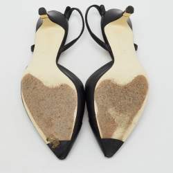 Chanel Black Leather Pointed Toe CC Heel Slingback Pumps Size 37 