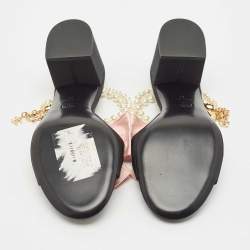 Chanel Black/Pink Canvas CC Bow and Pearl Embellished Ankle Strap Sandals Size 39