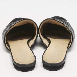 مملوكة مسبقًا Chanel Black Quilted Leather and Suede CC Cap Toe Flat Mules Size 38.5