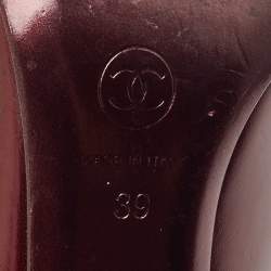 Chanel Burgundy Leather Cap Toe Camellia Flower Embellished Block Heel Pumps Size 39