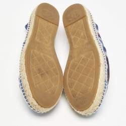 Chanel Blue Plaid Print Mesh and Leather CC Espadrille Flats Size 40