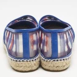 Chanel Blue Plaid Print Mesh and Leather CC Espadrille Flats Size 40