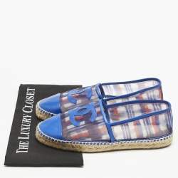 Chanel Blue Plaid Print Mesh and Leather CC Espadrille Flats Size 40