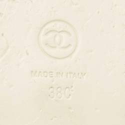 Pre Owned Chanel Grey Fabric Pearl Embellished CC Dad Flat Sandals Size 38