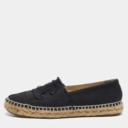 Chanel Black Canvas CC Espadrille Flats Size 38