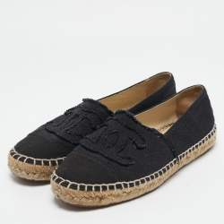 Chanel Black Canvas CC Espadrille Flats Size 38