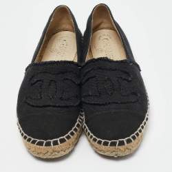Chanel Black Canvas CC Espadrille Flats Size 38