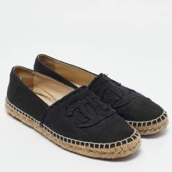 Chanel Black Canvas CC Espadrille Flats Size 38