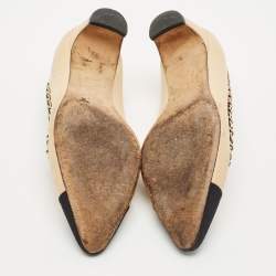 Chanel Beige/Black Leather Cap Toe Ballet Pumps Size 36
