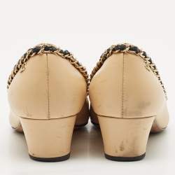 Chanel Beige/Black Leather Cap Toe Ballet Pumps Size 36