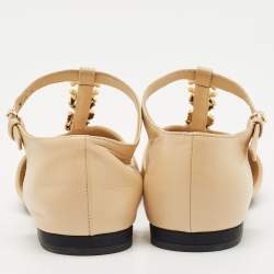 Pre Owned Chanel Beige/Black Canvas and Leather  Interlocking CC Logo Ballet Flats Size 37.5